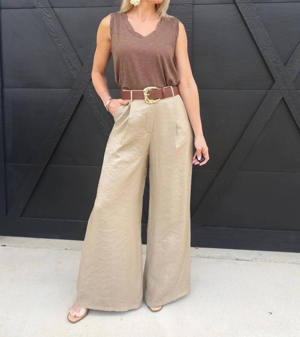 NEW EVENUEL satin belted wide leg pants in mocha